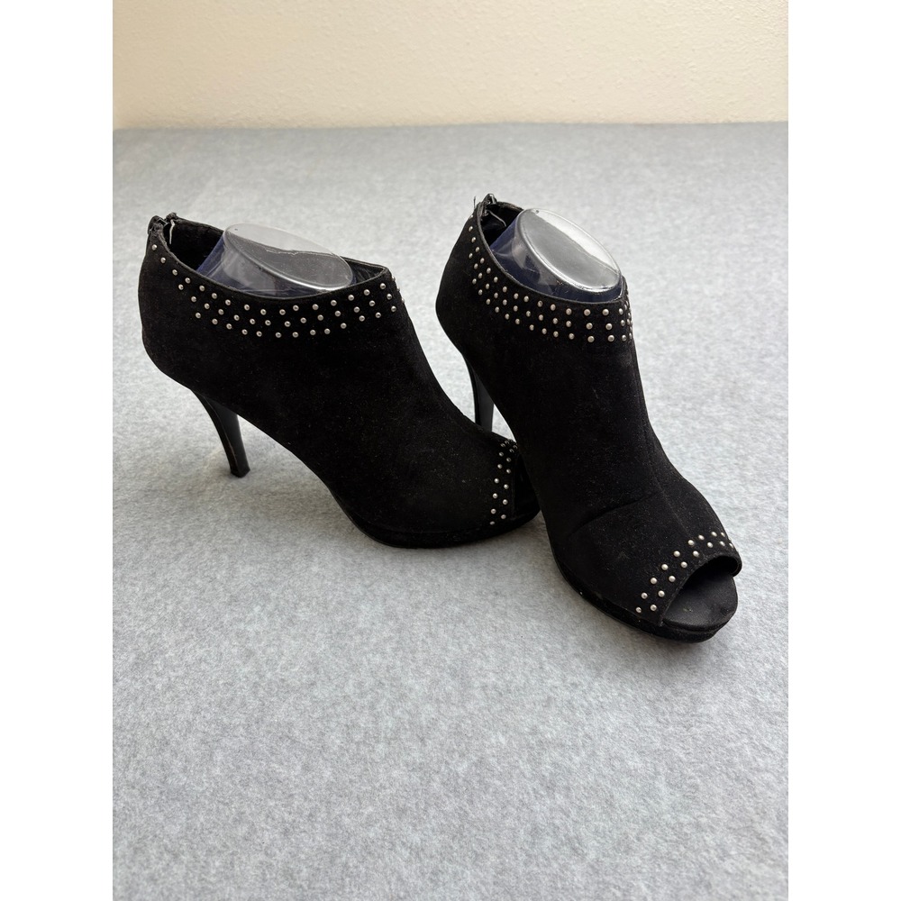 Pulse Lindy-408 Womens Black Studded Peep Toe Stiletto Ankle Booties Size 11